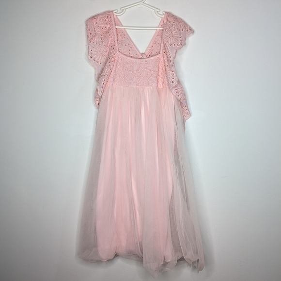 NWT Poppies & Roses Pink Tulle Eyelet Lace Tie Back Dress M - Picture 1 of 9